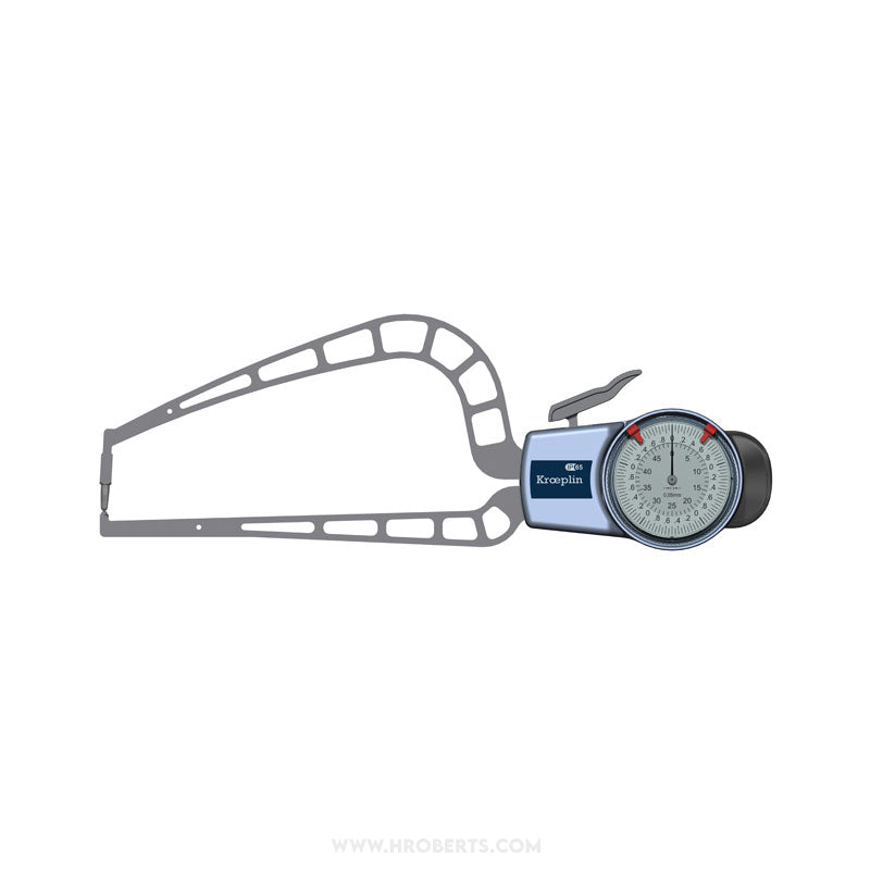 Kroeplin D4R50 External Caliper Gauge, Range 0-50mm, Graduation 0.05mm, Measuring Depth 169mm, Measuring Contact Ball 3mm Diameter, IP65 Protection