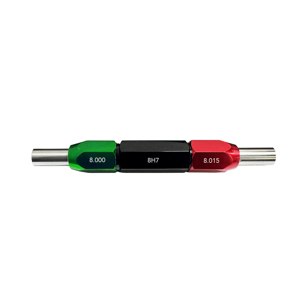 H Roberts 8mm Plain Plug Gauge - Class H7 tolerance - Go 8.000 No-Go 8.015mm
