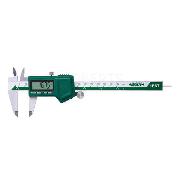 Insize 1118-150R Digital Caliper 0-150mm / 0-6" IP67 Waterproof Digital Caliper with Thumb Roller & Round Depth Bar
