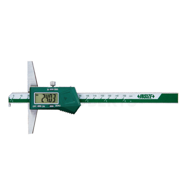 Insize 1142-150A Digital Vernier Depth Gauge with Hook, Range 0-150mm / 0-6", Resolution  0.01mm / 0.0005", Base 100 x 6mm with Data Output