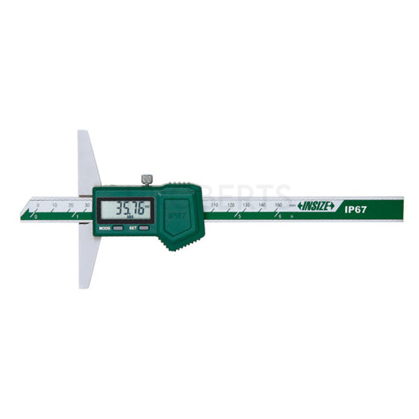 Insize 1149-150 Digital Vernier Depth Gauge, IP67, Range 0-150mm / 0-6", Resolution  0.01mm / 0.0005", Base 100 x 6mm