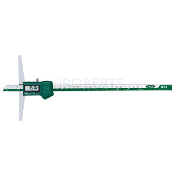 Insize 1149-300 Digital Vernier Depth Gauge, IP67, Range 0-300mm / 0-12", Resolution  0.01mm / 0.0005", Base 100 x 6mm
