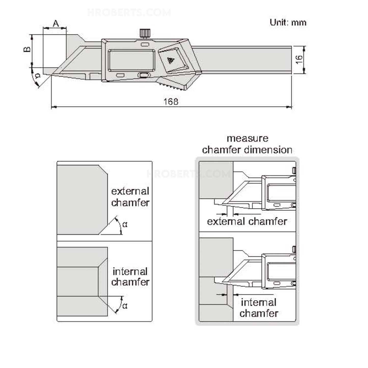 Insize 1180-66 Chamfer Gauge Digital 0-10mm/0-0.39", 60° Degree