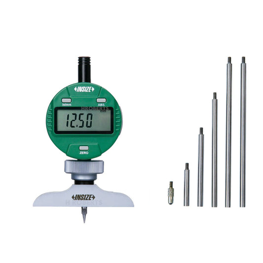 Insize 2141-201A Digital Dial Indicator Depth Gauge, Range 0-300mm / 0-12", Resolution 0.01mm / 0.0005", Length of Base 63mm