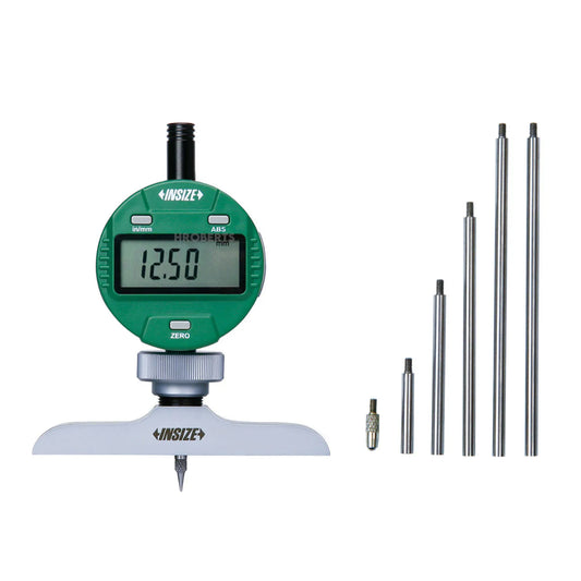 Insize 2141-202A Digital Dial Indicator Depth Gauge, Range 0-300mm / 0-12", Resolution 0.01mm / 0.0005", Length of Base 101mm