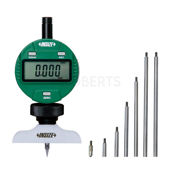 Insize 2141-301 Digital Dial Indicator Depth Gauge, Range 0-300mm / 0-12", Resolution 0.001mm / 0.00005", Length of Base 63mm