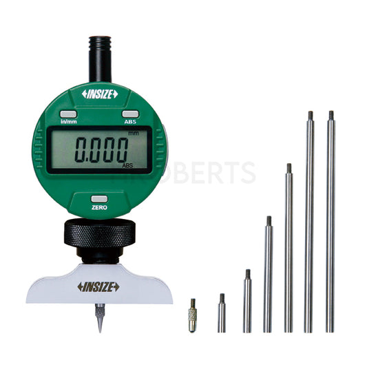 Insize 2141-301 Digital Dial Indicator Depth Gauge, Range 0-300mm / 0-12", Resolution 0.001mm / 0.00005", Length of Base 63mm
