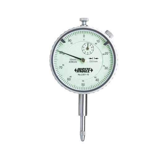 Insize 2301-10 Dial Indicator, Graduation 0.01mm, Range 10mm, Scale 0-100, Bezel Diameter 58mm, Lug Back (with Spare Flat Back)