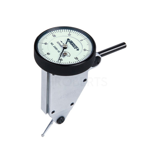 Insize 2480-16 Lever Dial Indicator Vertical Type, Graduation 0.01mm, Range 1.6mm, Scale 0-40-0, Stylus Length 13.5mm, Bezel Diameter 37mm