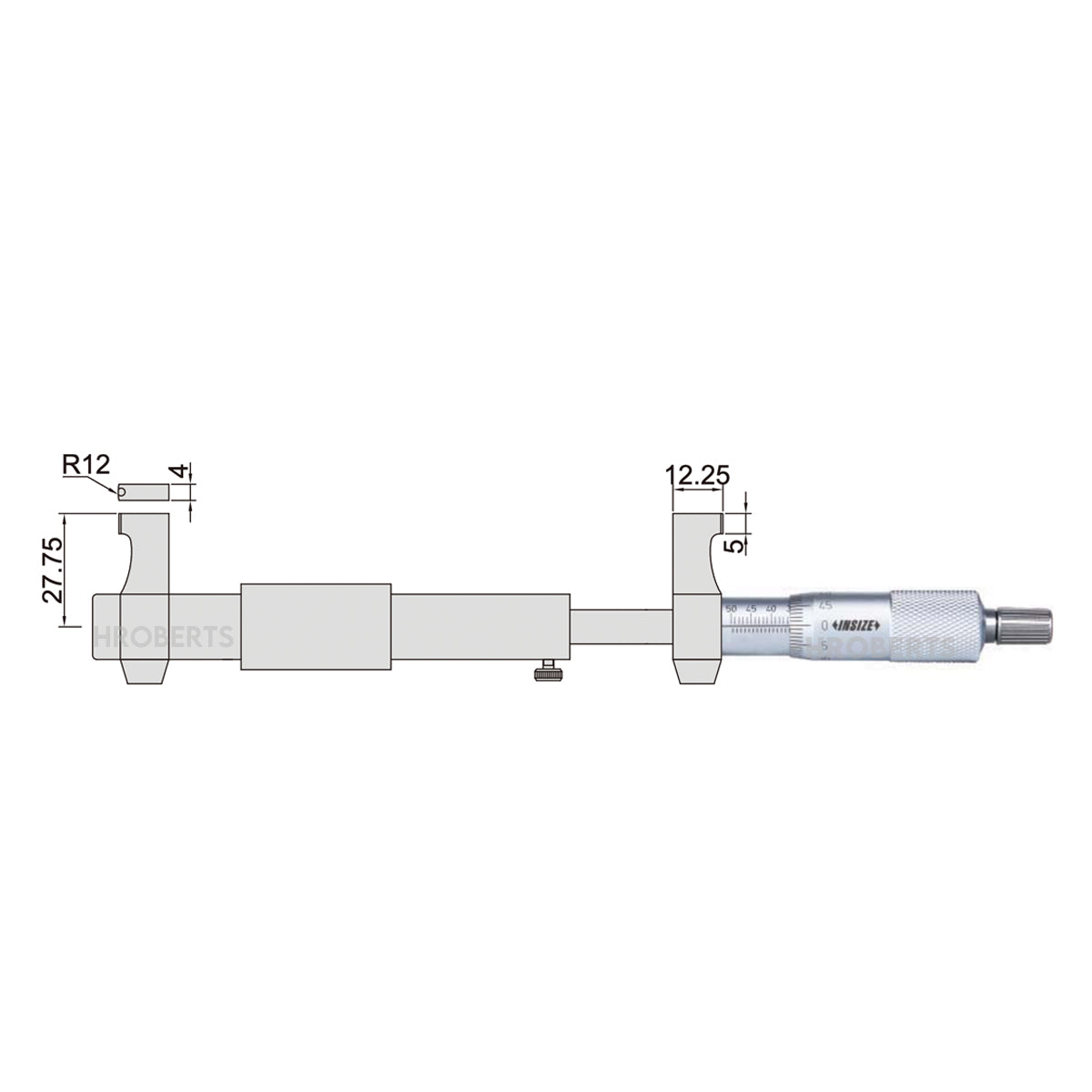 Insize 3220-100 Caliper Jaw Inside Micrometer, Range 75-100mm, Graduation 0.01mm