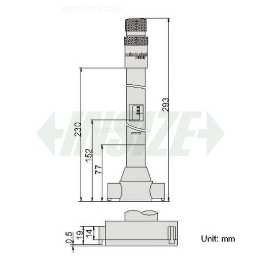 Insize 3228-100 Large Range Three Point Internal Micrometer, 3-Point Contact, Range 70-100mm, Graduation 0.005mm