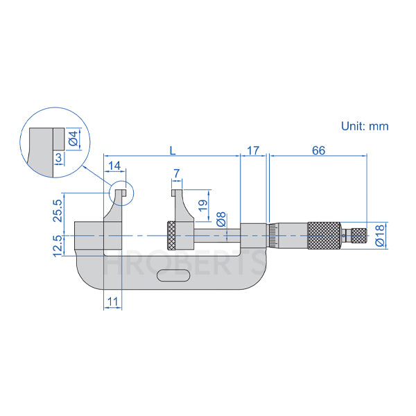 Insize 3238-100 Caliper Jaw Type Micrometer, Range 75-100mm, Graduation 0.01mm
