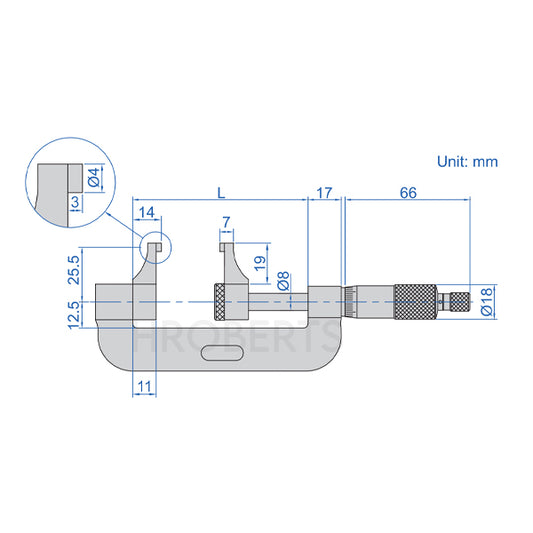 Insize 3238-100 Caliper Jaw Type Micrometer, Range 75-100mm, Graduation 0.01mm