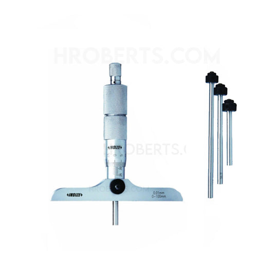 Insize 3241-100 Interchangeable Rod Depth Micrometer, Range 0-100mm, Graduation 0.01mm, Base 101.5 x 17mm