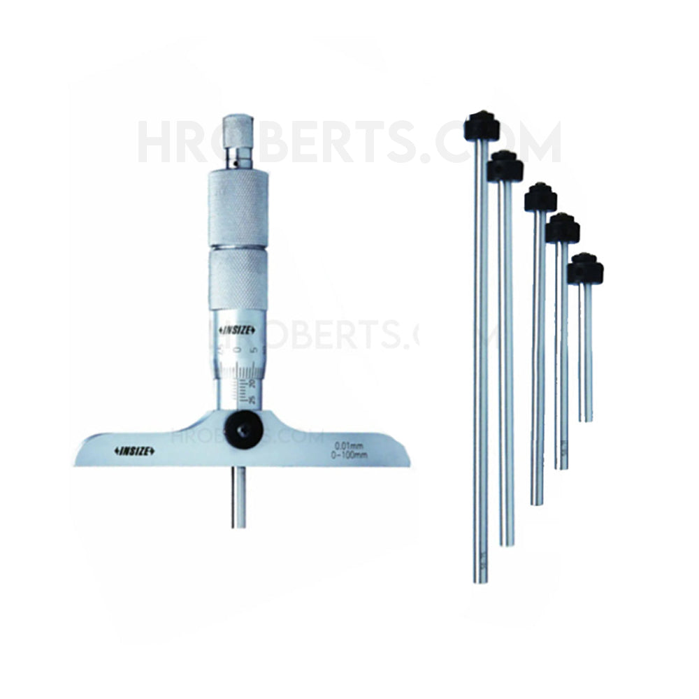 Insize 3241-150 Interchangeable Rod Depth Micrometer, Range 0-150mm, Graduation 0.01mm, Base 101.5 x 17mm