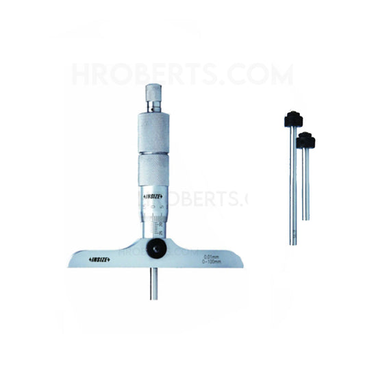 Insize 3241-75 Interchangeable Rod Depth Micrometer, Range 0-75mm, Graduation 0.01mm, Base 101.5 x 17mm