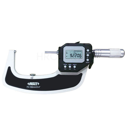 Insize 3350-100 Digital Micrometer with Spindle Retract, IP65, Range 75-100mm / 3-3.95", Graduation 0.0002mm, With Data Output