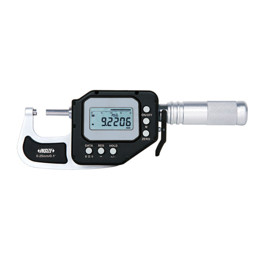 Insize 3350-25 Digital Micrometer with Spindle Retract, IP65, Range 0-25mm / 0-1", Graduation 0.0002mm, With Data Output