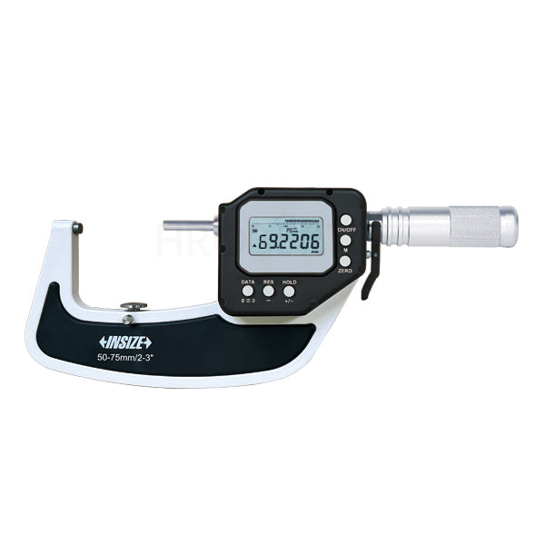 Insize 3350-75 Digital Micrometer with Spindle Retract, IP65, Range 50-75mm / 2-3", Graduation 0.0002mm, With Data Output