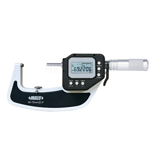 Insize 3350-75 Digital Micrometer with Spindle Retract, IP65, Range 50-75mm / 2-3", Graduation 0.0002mm, With Data Output