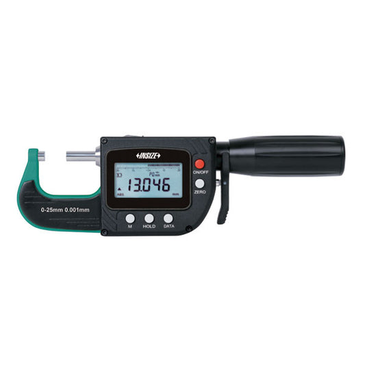 Insize 3358-25 Digital Micrometer with Spindle Retract, IP65, Range 0-25mm / 0-1", Graduation 0.001mm / 0.00005", With Data Output