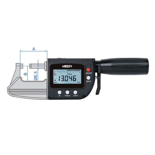 Insize 3358-75 Digital Micrometer with Spindle Retract, IP65, Range 50-75mm / 2-3", Graduation 0.001mm / 0.00005", With Data Output