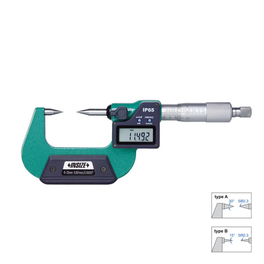 Insize 3530-25A Digital 30° Point Micrometer TYPE A, IP65, Range 0-25mm / 0-1", Graduation 0.001mm / 0.00005", With Data Output