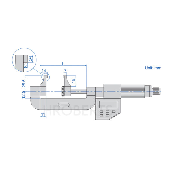 Insize 3538-100 Digital Caliper Jaw Type Micrometer, Range 75-100mm / 3-4", Graduation 0.001mm / 0.00005", With Data Output