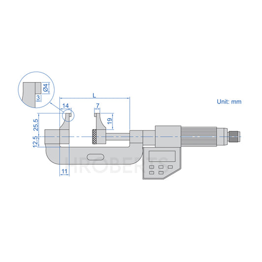 Insize 3538-75 Digital Caliper Jaw Type Micrometer, Range 50-75mm / 2-3", Graduation 0.001mm / 0.00005", With Data Output