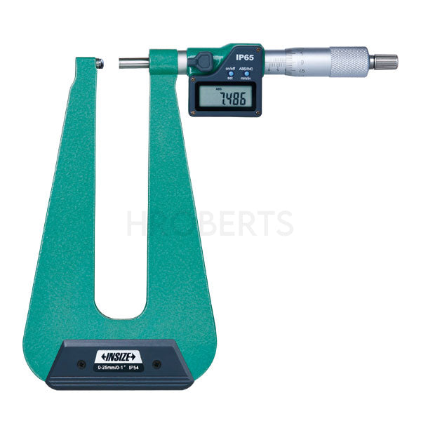 Insize 3539-253FA Digital Sheet Micrometer (Type B), Range 0-25mm / 0-1", Graduation 0.001mm / 0.00005", With Data Output, 155mm Deep Frame