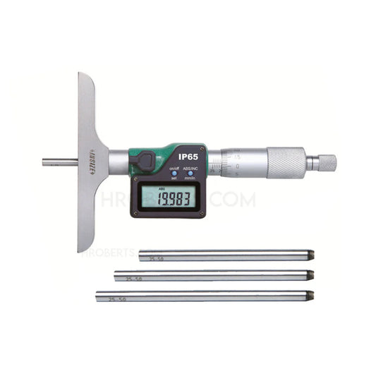 Insize 3540-100 Digital Interchangeable Rod Depth Micrometer, IP65, Range 0-4" / 0-100mm, Resolution 0.00005" / 0.001mm, Base 101.5 x 17" with Data Output