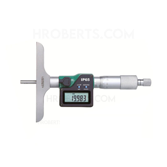 Insize 3540-25 Digital Interchangeable Rod Depth Micrometer, IP65, Range 0-1" / 0-25mm, Resolution 0.00005" / 0.001mm, Base 101.5 x 17" with Data Output