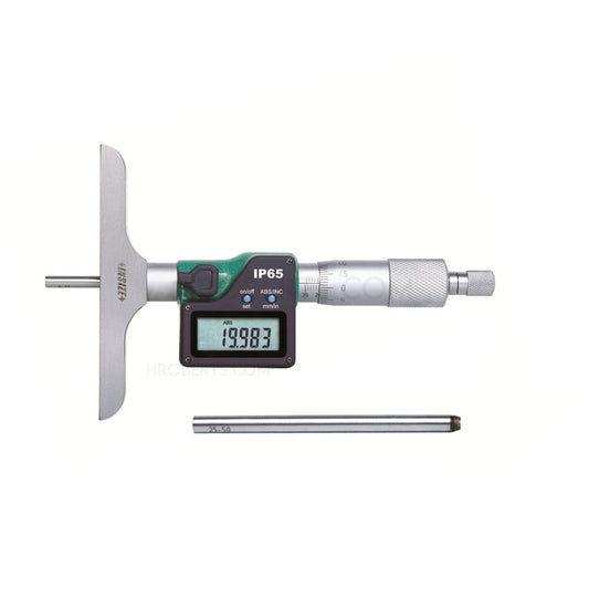 Insize 3540-50 Digital Interchangeable Rod Depth Micrometer, IP65, Range 0-2" / 0-50mm, Resolution 0.00005" / 0.001mm, Base 101.5 x 17" with Data Output