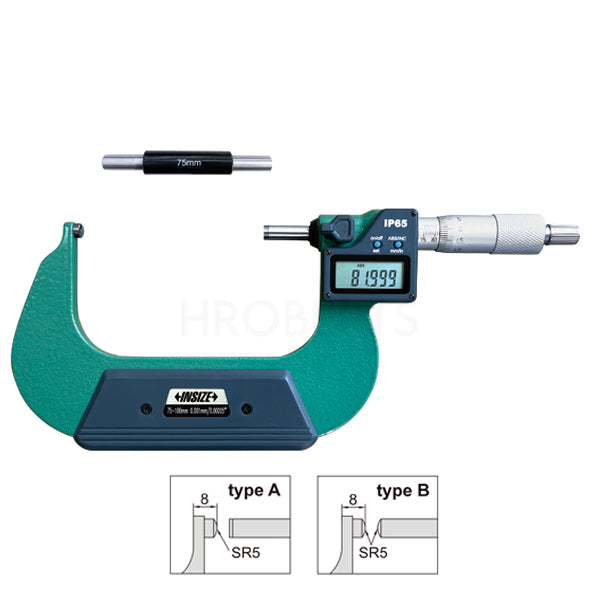 Insize 3560-100SA Digital Tube (Type B) Micrometer, IP65, Range 75-100mm / 3-4", Graduation 0.001mm / 0.00005", With Data Output