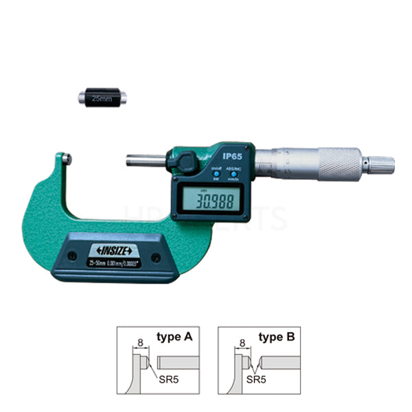 Insize 3560-50SA Digital Tube (Type B) Micrometer, IP65, Range 25-50mm / 1-2", Graduation 0.001mm / 0.00005", With Data Output