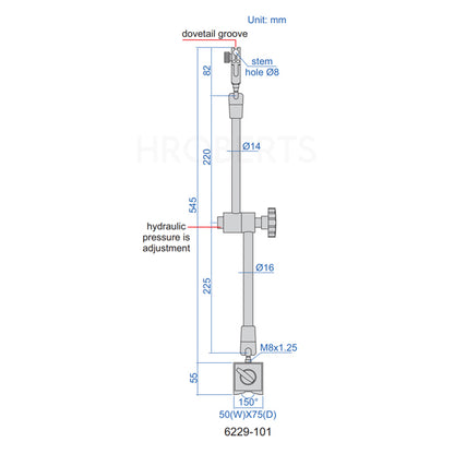 Insize 6229-101 Universal Magnetic Stand - 545mm Arm Length