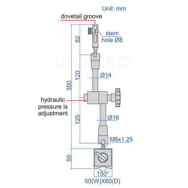 Insize 6229-80 Universal Magnetic Stand - 350mm Arm Length
