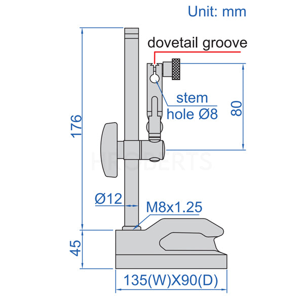 Insize 6230-60 Precision Dial Indicator Stand suitabel for Granite and Cast Iron Surface Plates, 8mm Holding Stem with Fine Adjustment use with 0.001mm and 0.01mm dial indicators