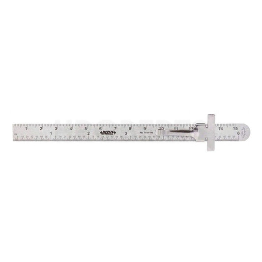 Insize 7119-150 Stainless Steel Rule with Sliding Clip, Range 6" / 150mm, Graduation1/64", 1mm