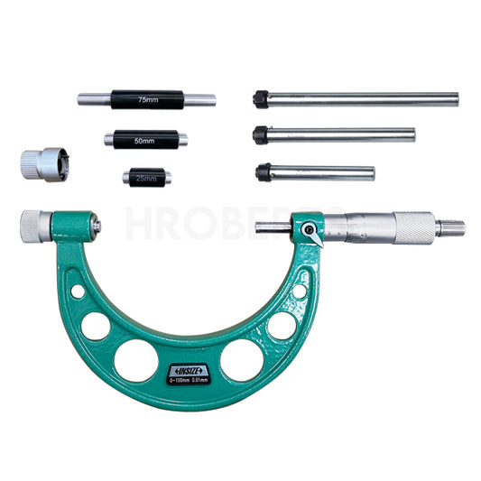 Insize 3206-100A Interchangeable Anvil Micrometer, Range 0-100mm, Graduation 0.01mm