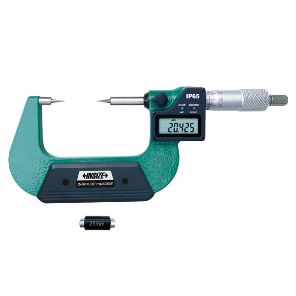 Insize 3530-50BA Digital 15° Point Micrometer TYPE B, IP65, Range 25-50mm / 1-2", Graduation 0.001mm / 0.00005", With Data Output