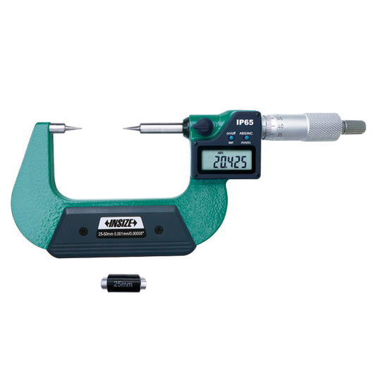 Insize 3530-50BA Digital 15° Point Micrometer TYPE B, IP65, Range 25-50mm / 1-2", Graduation 0.001mm / 0.00005", With Data Output