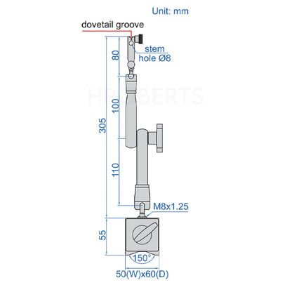 Insize 6219-80 Universal Magnetic Stand with Large Locking Force- 305mm Arm Length