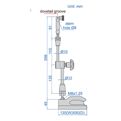 Insize 6225-80 Dial Indicator Stand, Non-Magnetic, 8mm Holding Stem with Fine Adjustment