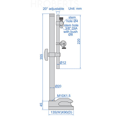Insize 6226-100 Dial Indicator Stand, Non-Magnetic, 8mm Holding Stem with Fine Adjustment