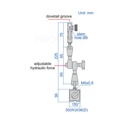 Insize 6228-40 Mini Hydrulic Magnetic Stand with Adjustable Locking Force- 225mm Arm Length