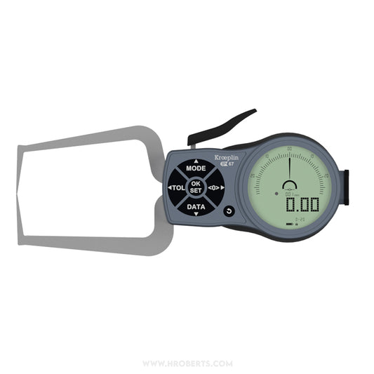 Kroeplin K220S Digital External Caliper Gauge, Range 0-20mm, Resolution 0.001, 0.002, 0.005, 0.01, 0.02, 0.05mm, Measuring Depth 85mm, Measuring Contact Chisel R  0.4mm, IP67 Protection, Metric / Imperial Switchable