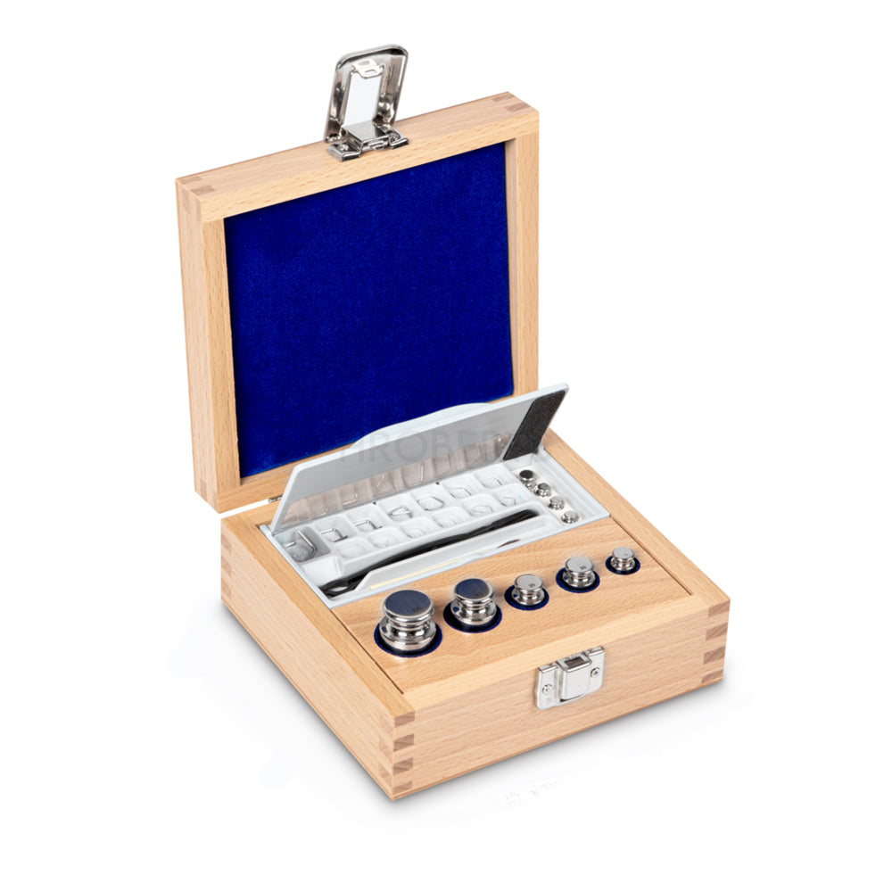 Kern 303-3 Weight set, E1, 1 mg - 100 g, Knob, stainless steel polished, in wooden case