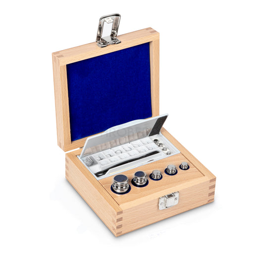 Kern 323-03 Weight set, F1, 1 mg - 100 g, Knob, stainless steel polished, in wooden case