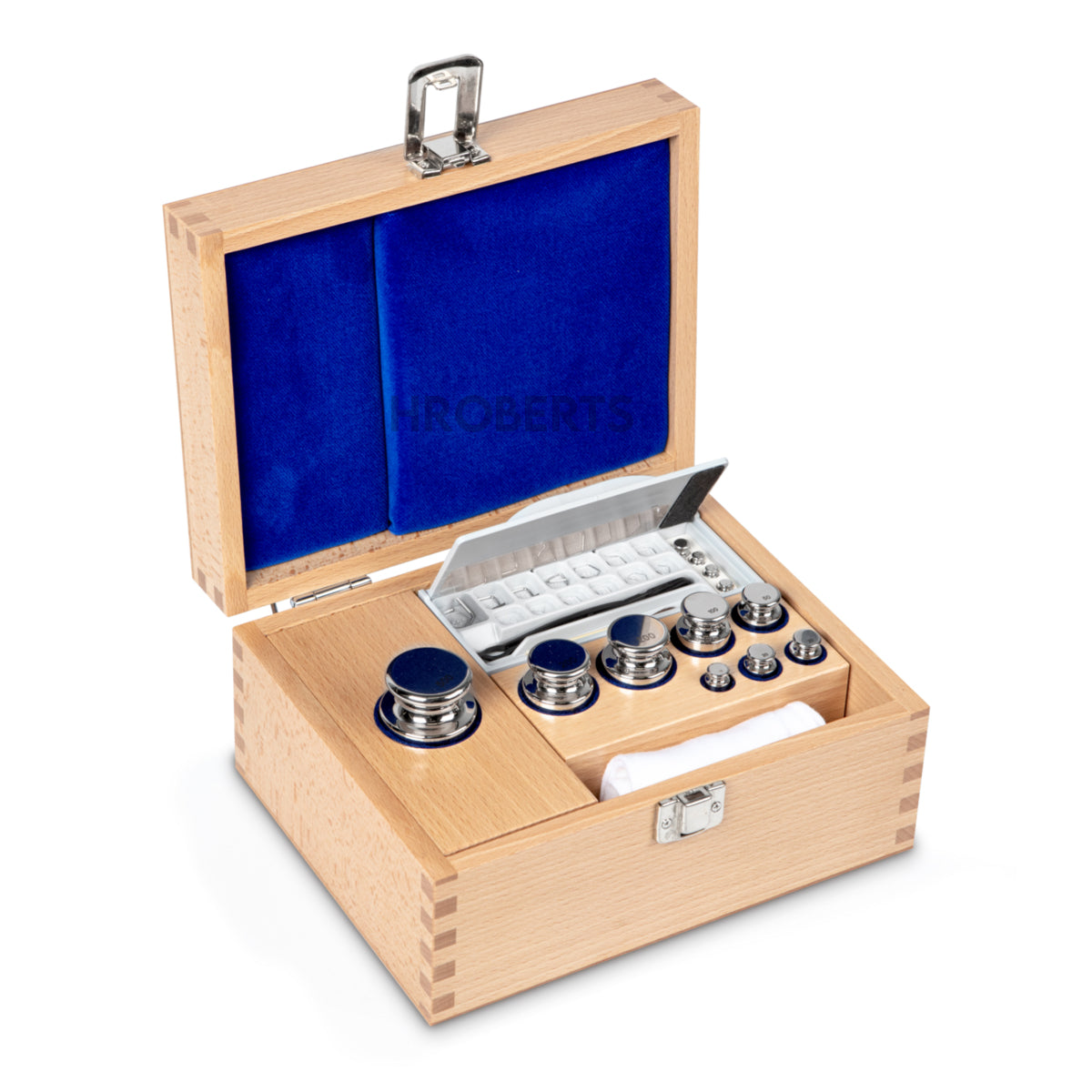 Kern 303-05 Weight set, E1, 1 mg - 500 g, Knob, stainless steel polished, in wooden case
